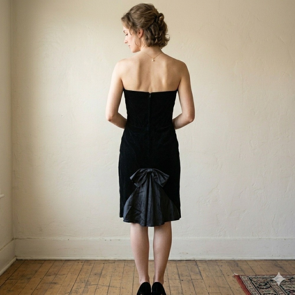 Vintage‎ 1950s Womens Dress Small Black Velvet Sweetheart Bow Glamour